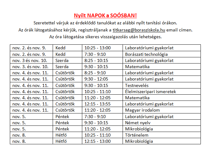 nyílt Napok a SOÓS-ban